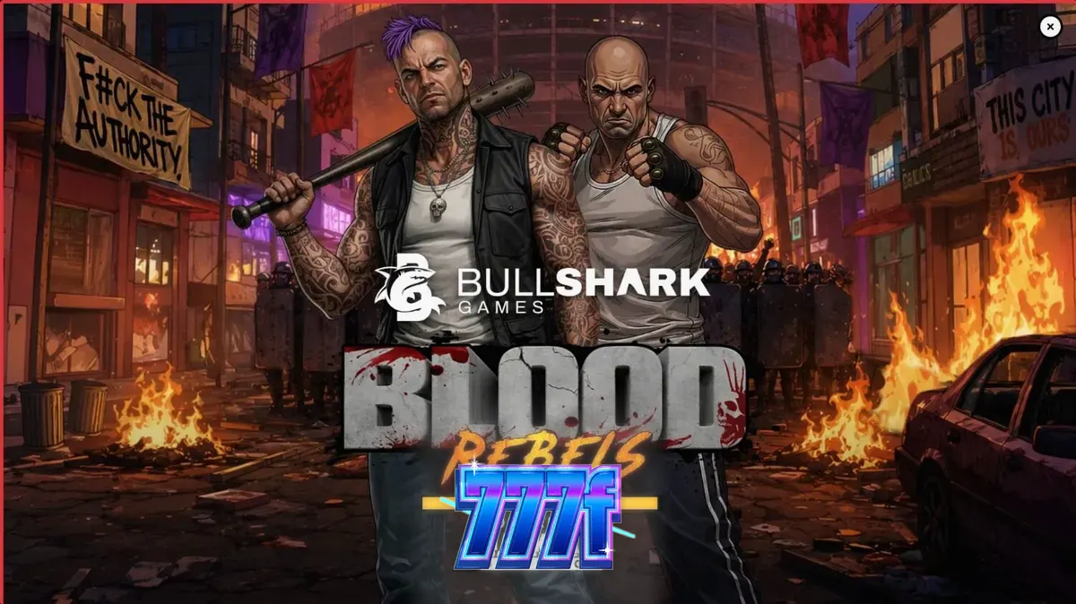 Interface de jogo do slot Blood Rebels com tema urbano e símbolos de luta