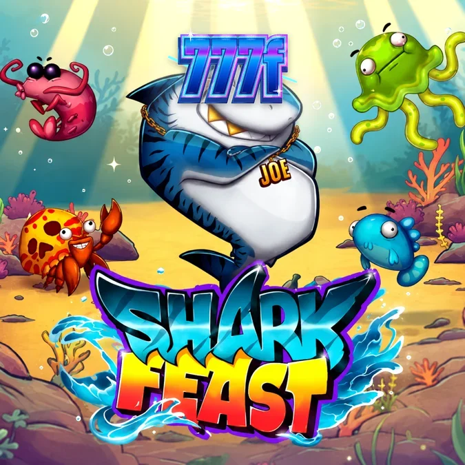 Interface colorida e subaquática do slot Shark Feast com o personagem Joe